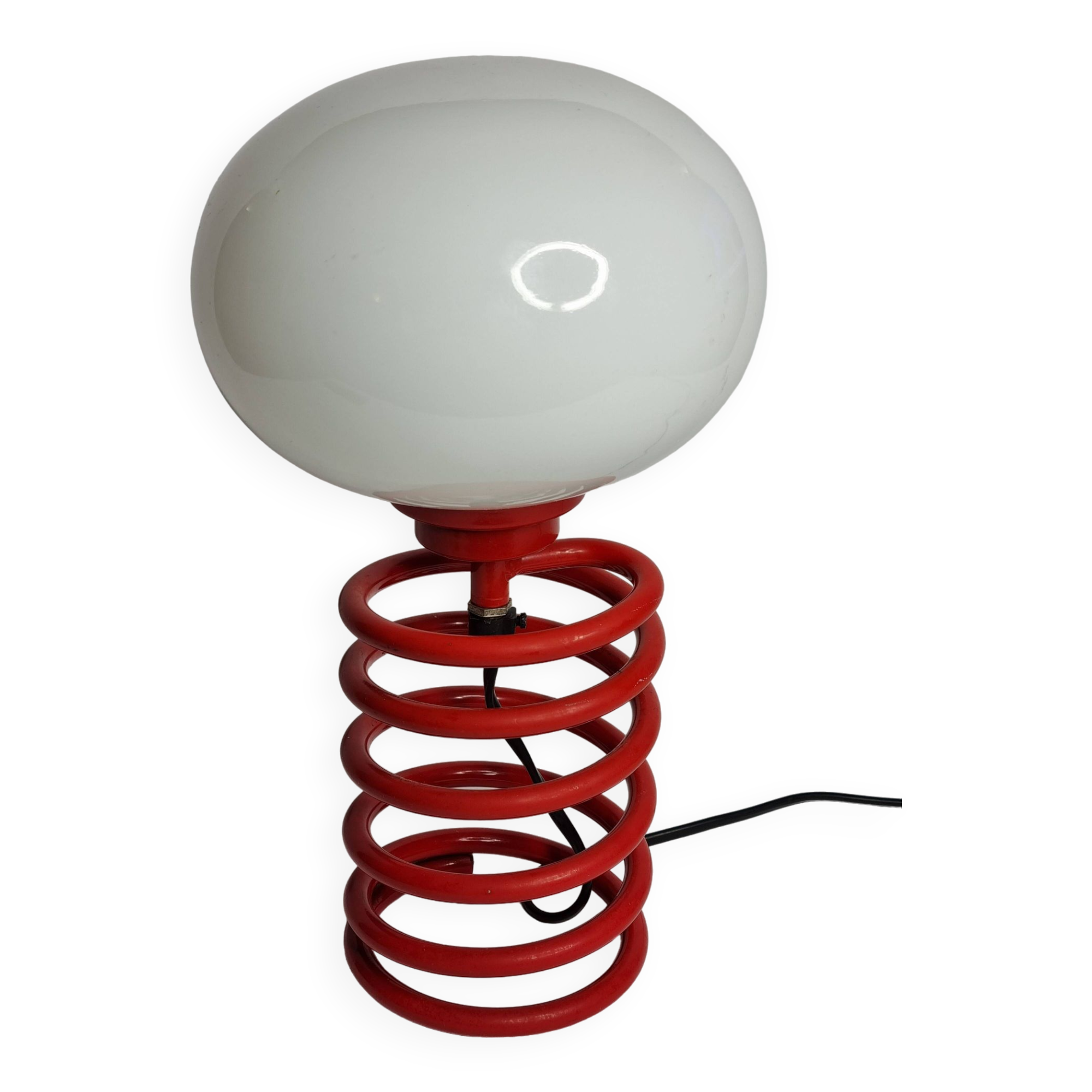 Vintage red lacquered spring lamp, 70s