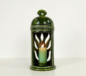 Lanterne Porte Bougie Ceramique Verte Années 1960