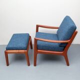 1960s armchair + ottomane teak, Ole Wanscher for Cado
