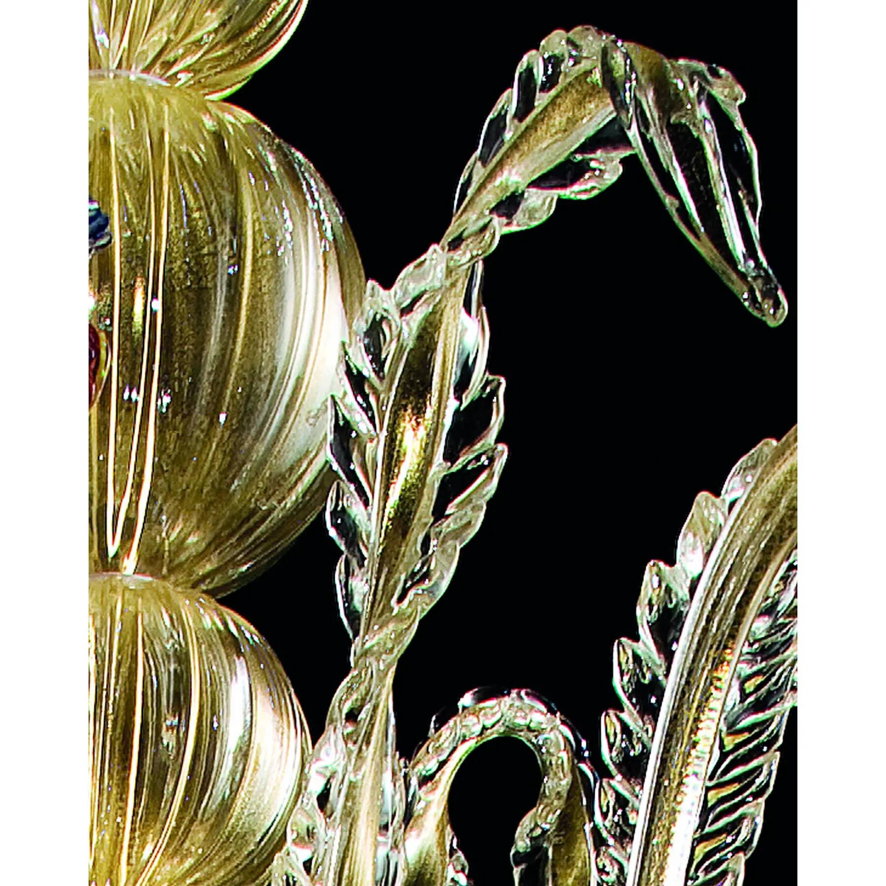 Contemporary Lively Transparent and Gold Floral Chandelier in Murano Glass