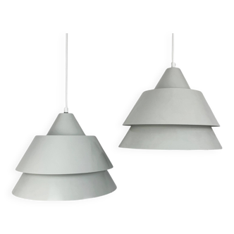 Pair of Zone Pendant Lights in gray, Jo Hammerborg for Fog & Mørup, 1960s