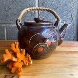 70's ceramic and rattan teapot