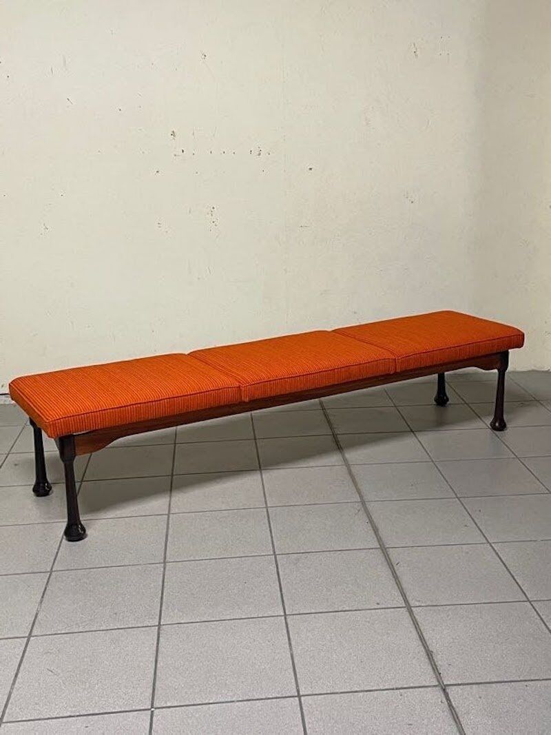 Colourful wooden bench with fabric, 1960s