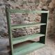 Vintage open pine shelf, original sage green paint, circa 1900–1930.