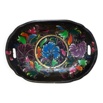 Plateau / Mid-century hand-painted catchall with floral decoration 49 cm/33 cm