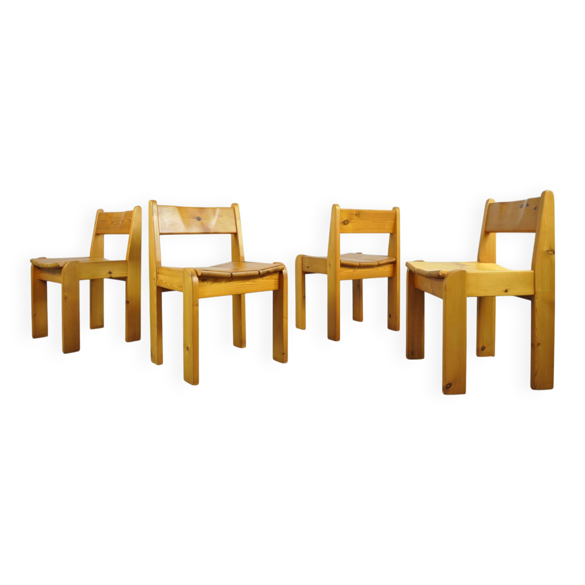 4 chaises en pin de style brutaliste, Ate van APELDOORN, années 1970