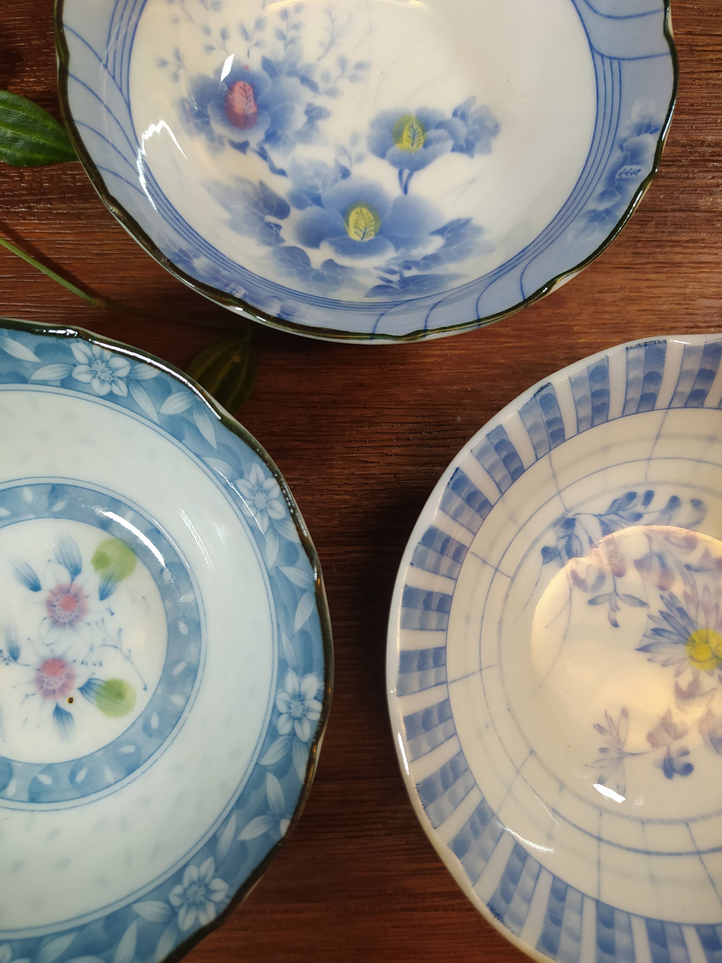 Trio of Ceramic Bowls with Japanese Patterns