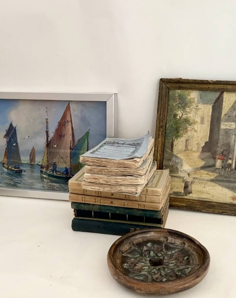 “Port Breton” oil, 1940s, under glass