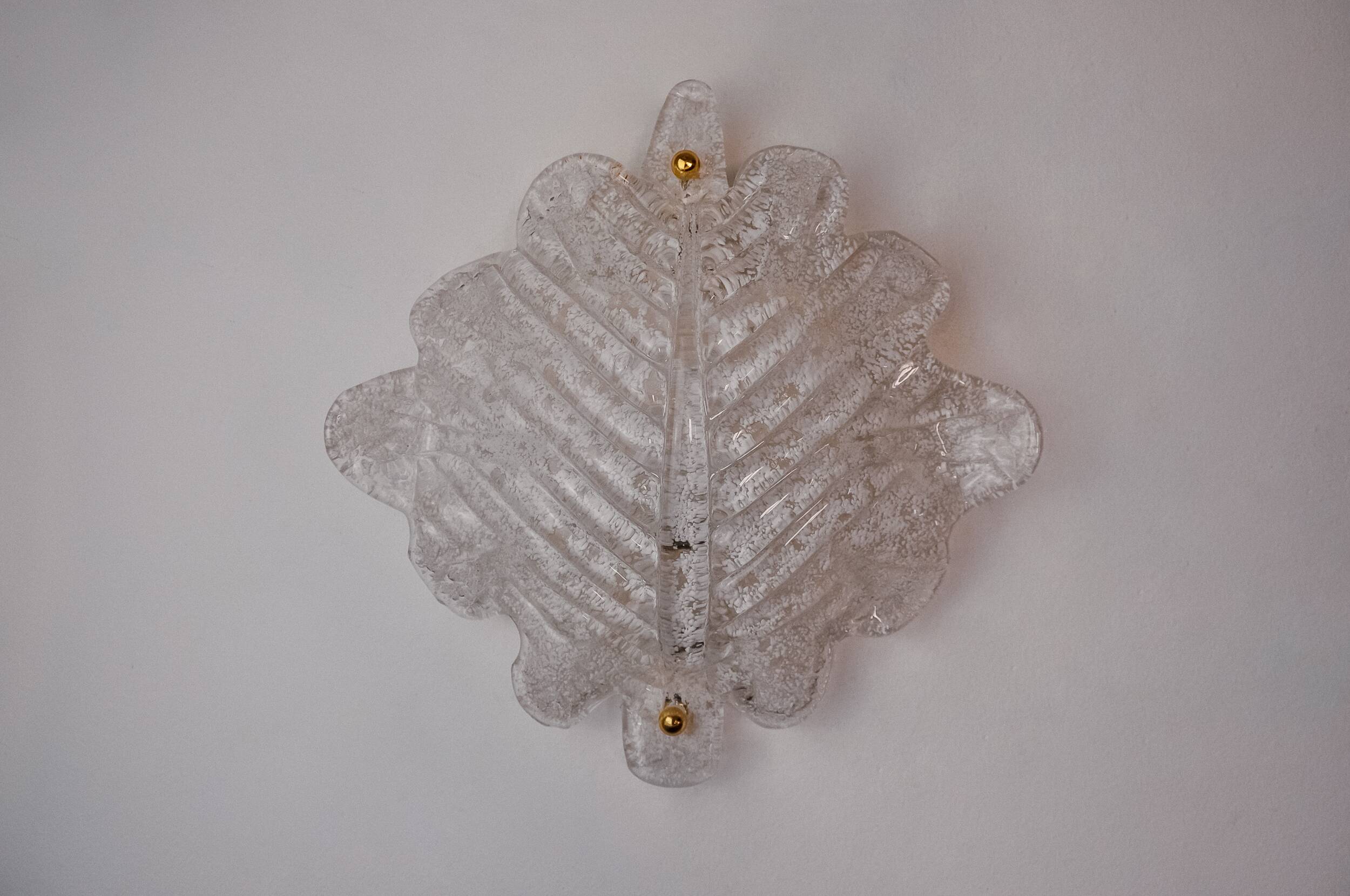 XL frosted leaf wall light, Murano glass, Italy, 1970