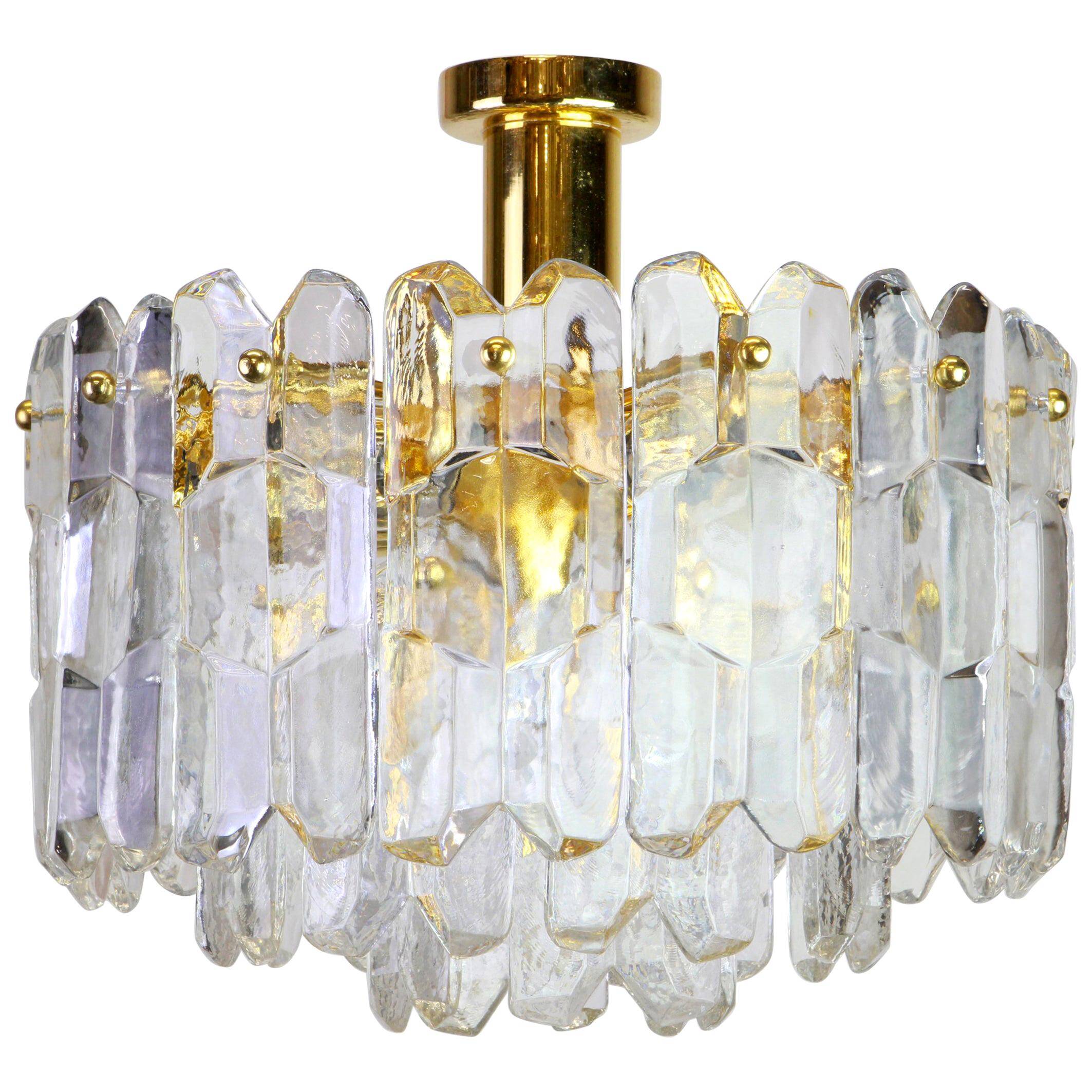Murano glass light fixture in brass Palazzo, Kalmar, Austria, 1970s