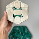 Trio dessous de plat et dessous de bouteilles barbotine art deco