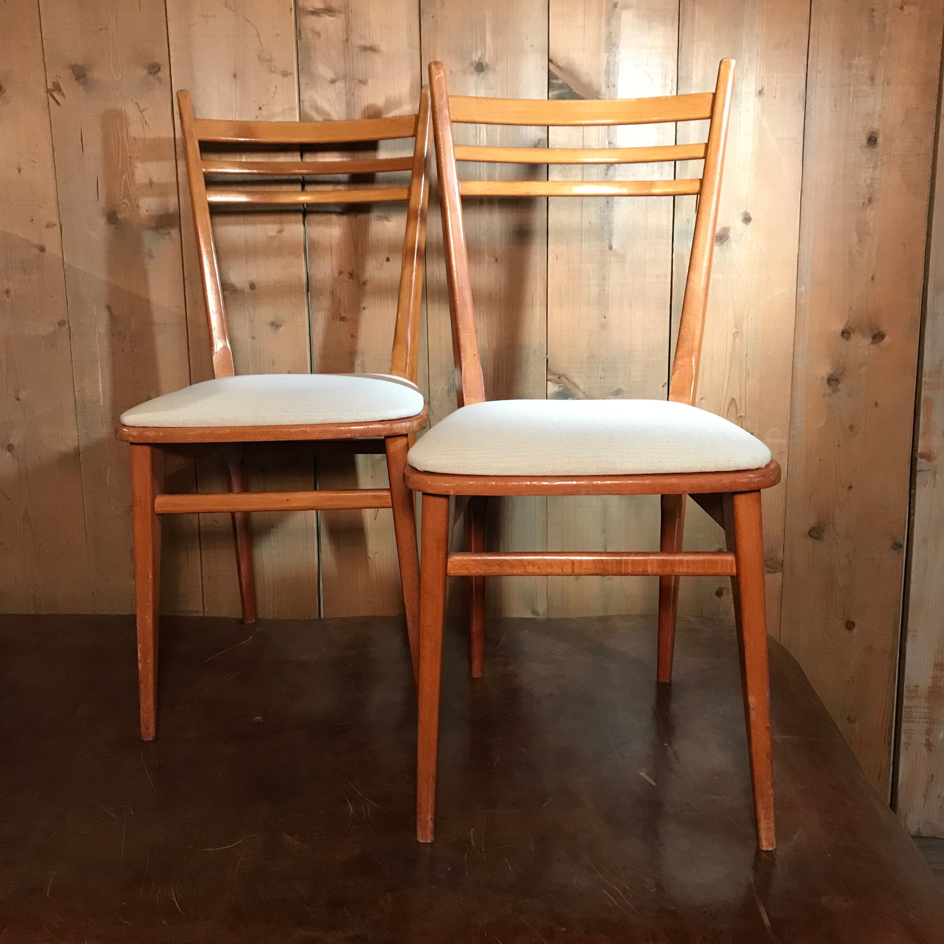 Paire de chaises vintage 1950-60 assise écru