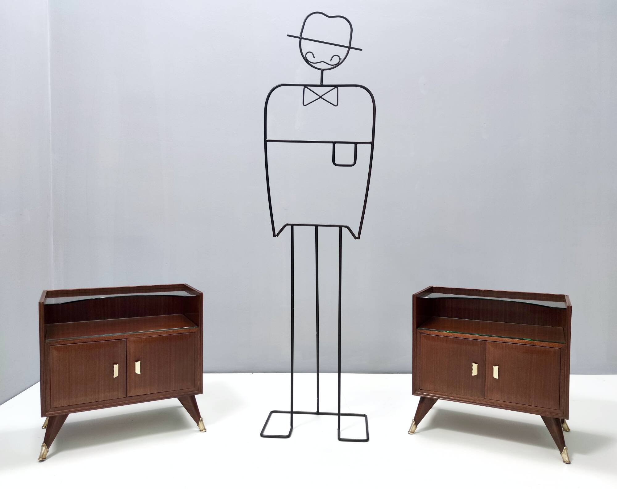Pair of Elegant Walnut Nightstands with a Crystal Top Shelf