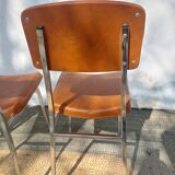 3 stainless steel tube chairs and faux leather, vintage