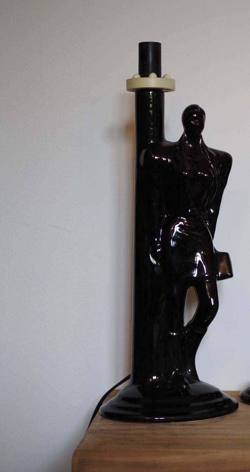 Black porcelain detective lamp, 80s