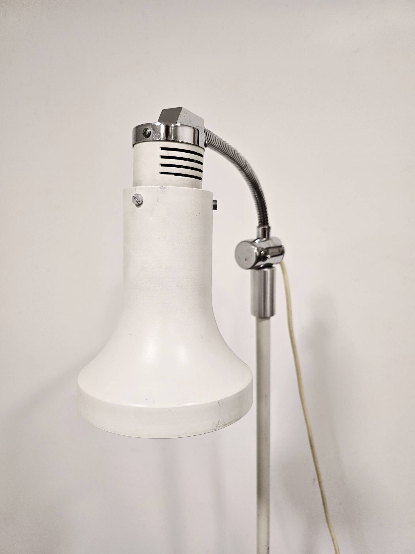 70s Gooseneck Metal Floor Lamp, Adjustable Height Tripod Base