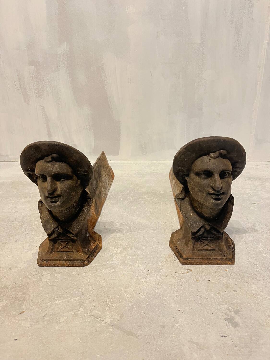 Pair of Heavy Antique Chenets (Fireplace Andirons) – Cast Metal, 10–15