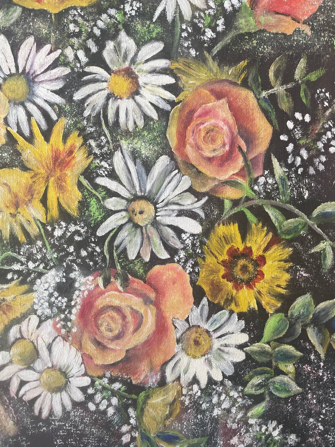 Large framed flower painting