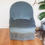 Velvet Ottoman Chair vintage toad velvet blue 70s