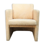 Cubist-inspired armchair with patterned fabric