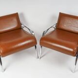 Pair of metal and leather armchairs from the 60s