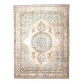 1960s Vintage Persian Handmade Wool Cotton Beige Area Rug 290x385