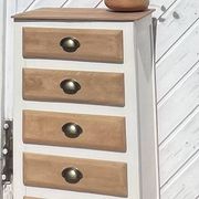 Chiffonnier vintage pieds compas en bois massif brut et patiné blanc