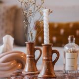 2 terracotta candlesticks, can also be used as a soliflore.