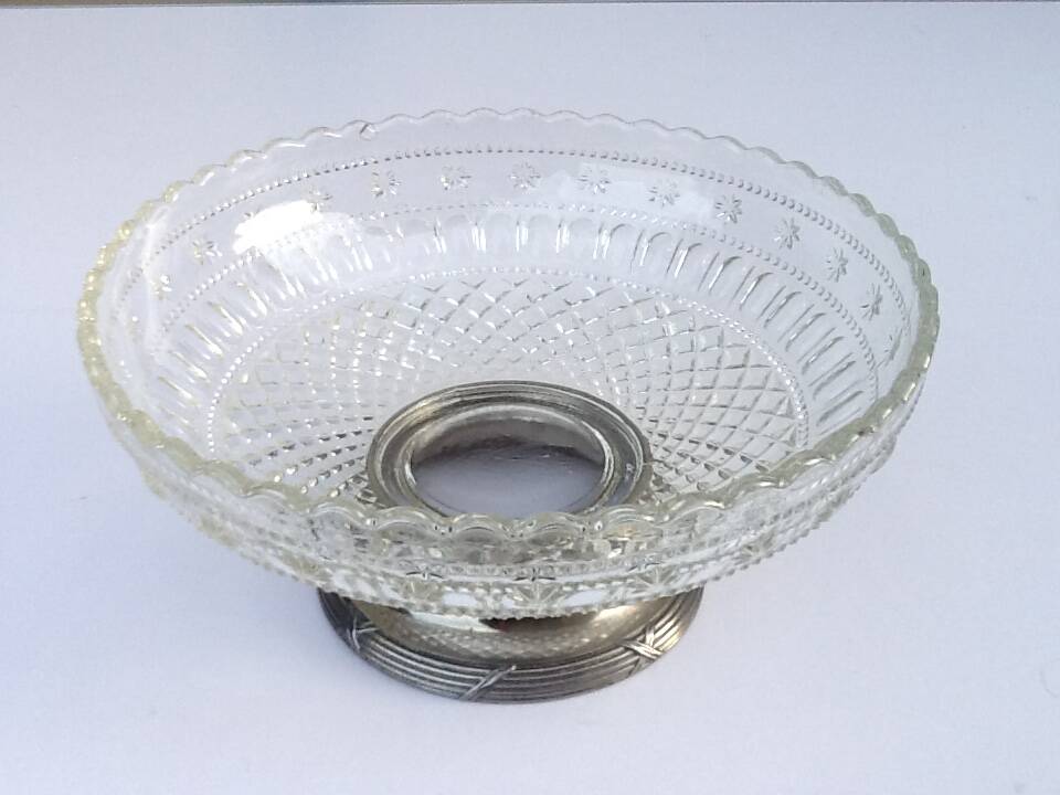 Glass and metal fruit bowl on pedestal, 1930s