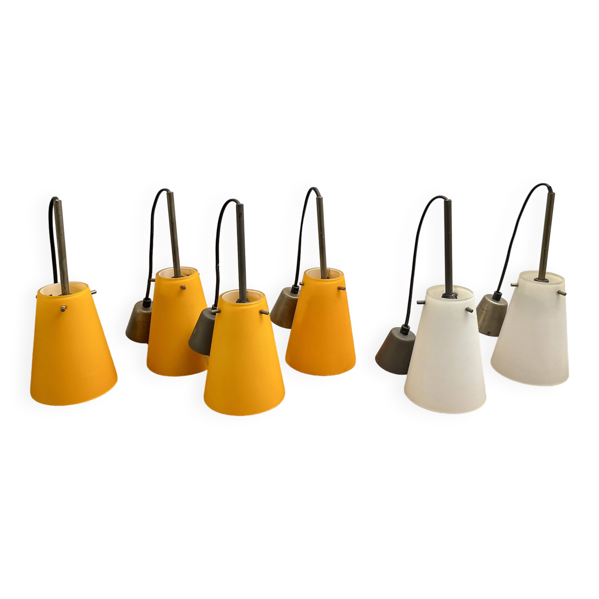 Orange and white glass pendant lights, 1970s