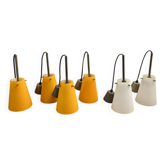 Orange and white glass pendant lights, 1970s