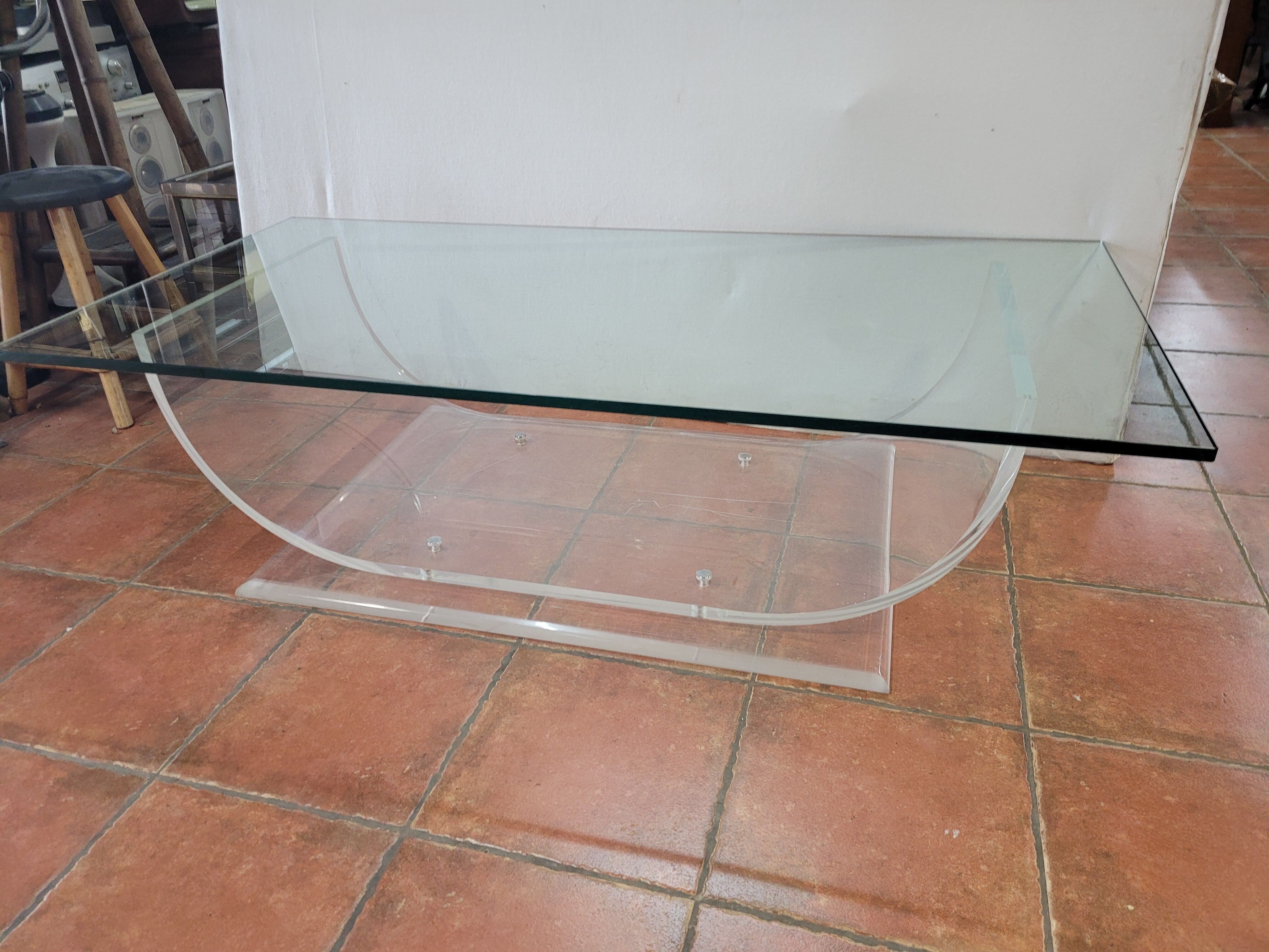 Plexiglas coffee table glass top from the 70s, 140×70cms