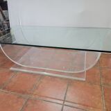 Table basse en plexiglas dessus verre des années 70, 140×70cms