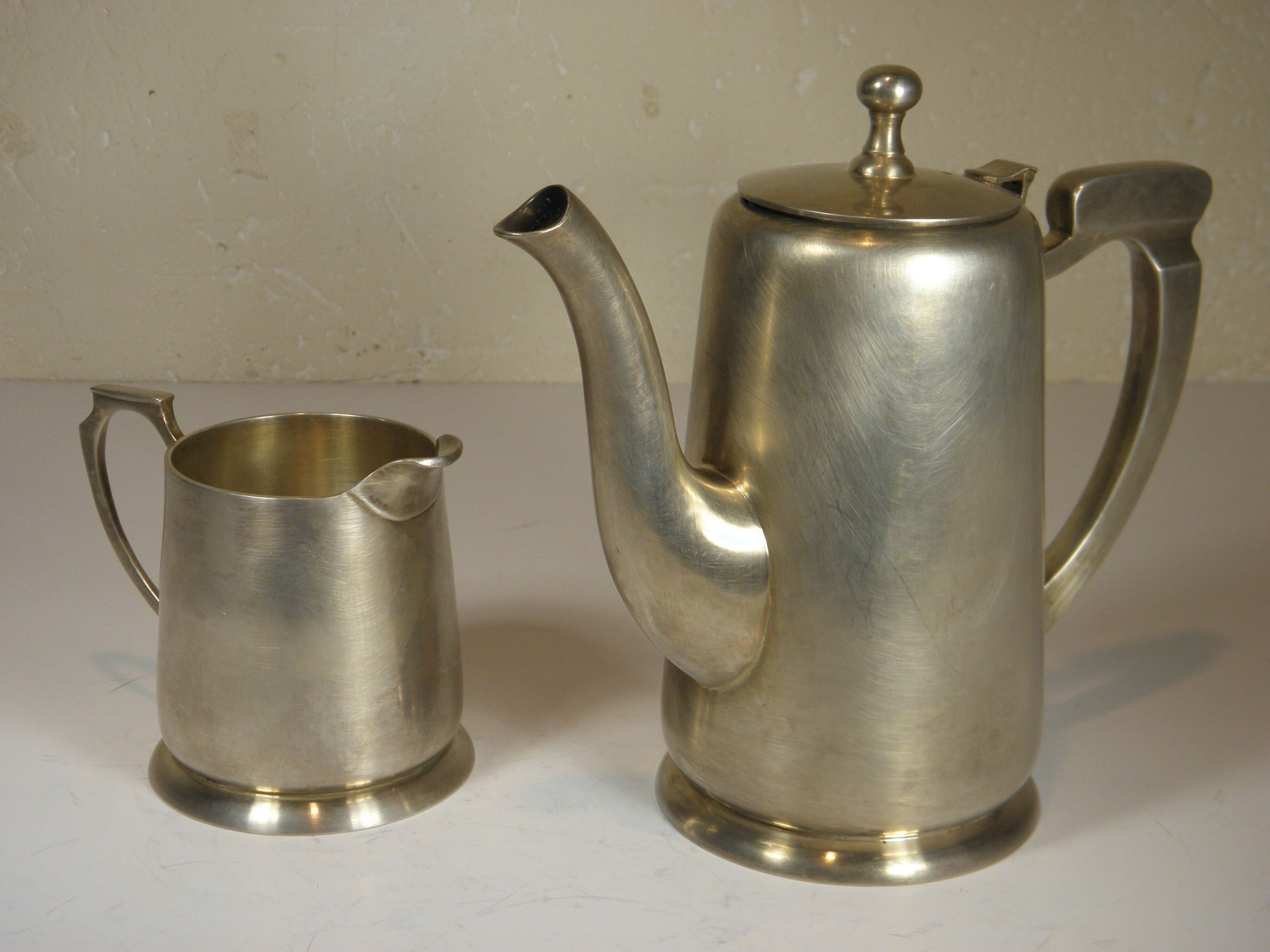 Silver-plated metal coffee pot and milk jug