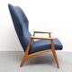 Danish armchair in cherry wood and dark blue fabric
