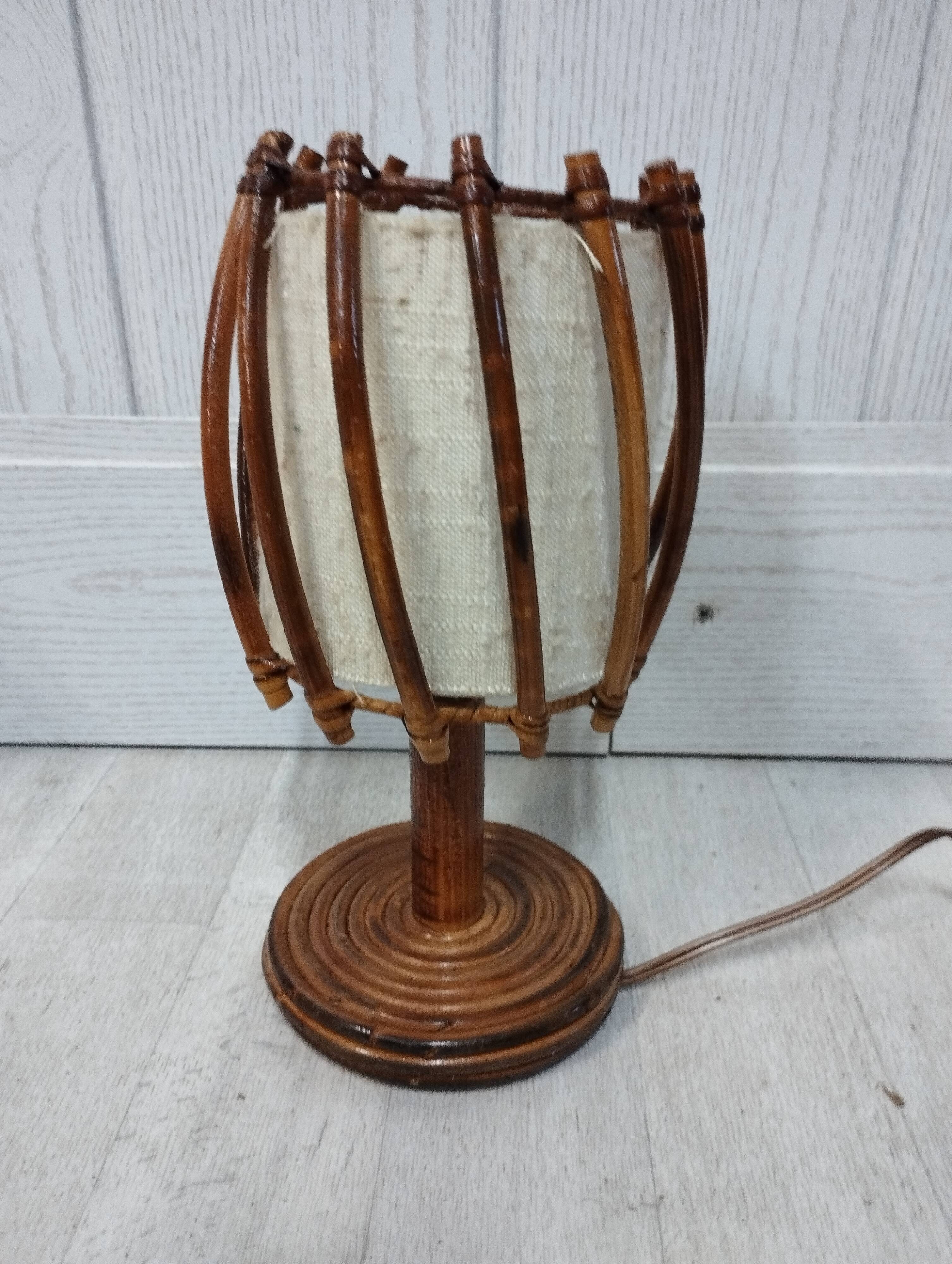 Pair of Louis Sognot rattan bedside lamps