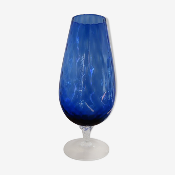 Vase Italie en verre bleu texturé, années 70