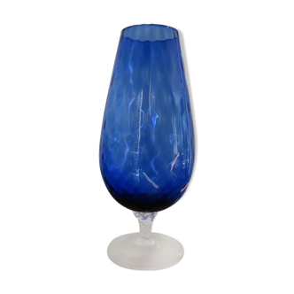 Vase Italie en verre bleu texturé, années 70