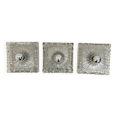 Hustadt Leuchten ice glass wall lamp sconce set of 3, 1970s Germany