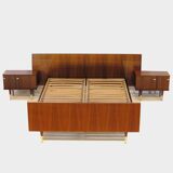 Vintage mid century double bed bedroom set in rosewood & brass, 1960s