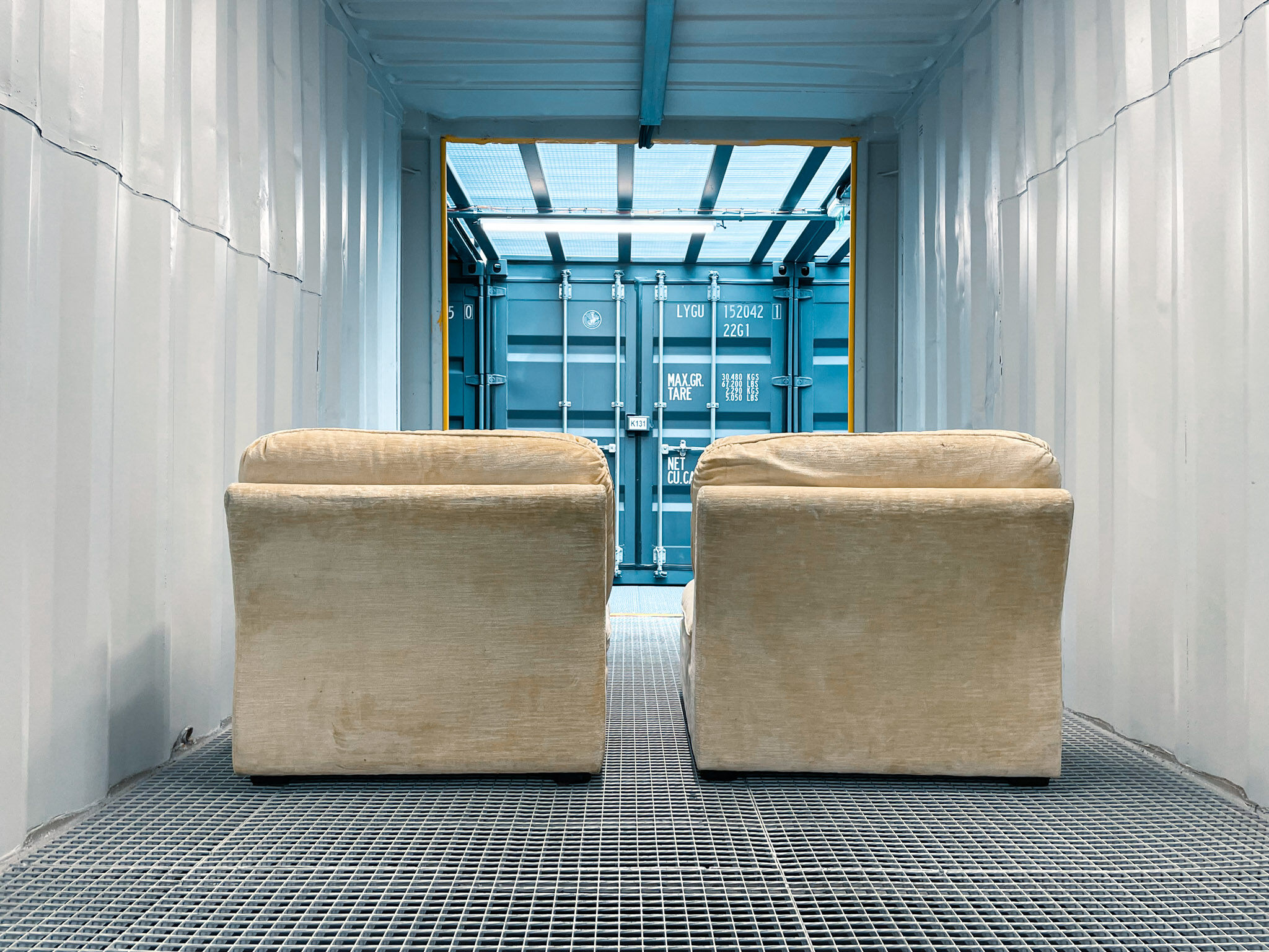 Pair of vintage beige velvet chairs