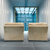 Pair of vintage beige velvet chairs