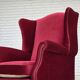 1970s, Danish highback armchair, red furniture velour, ash wood.