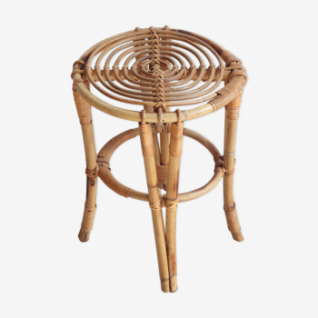 Stool-end of sofa-plant holder in rattan of years 60