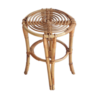 Tabouret bout de canapé porte-plantes en rotin des années 60