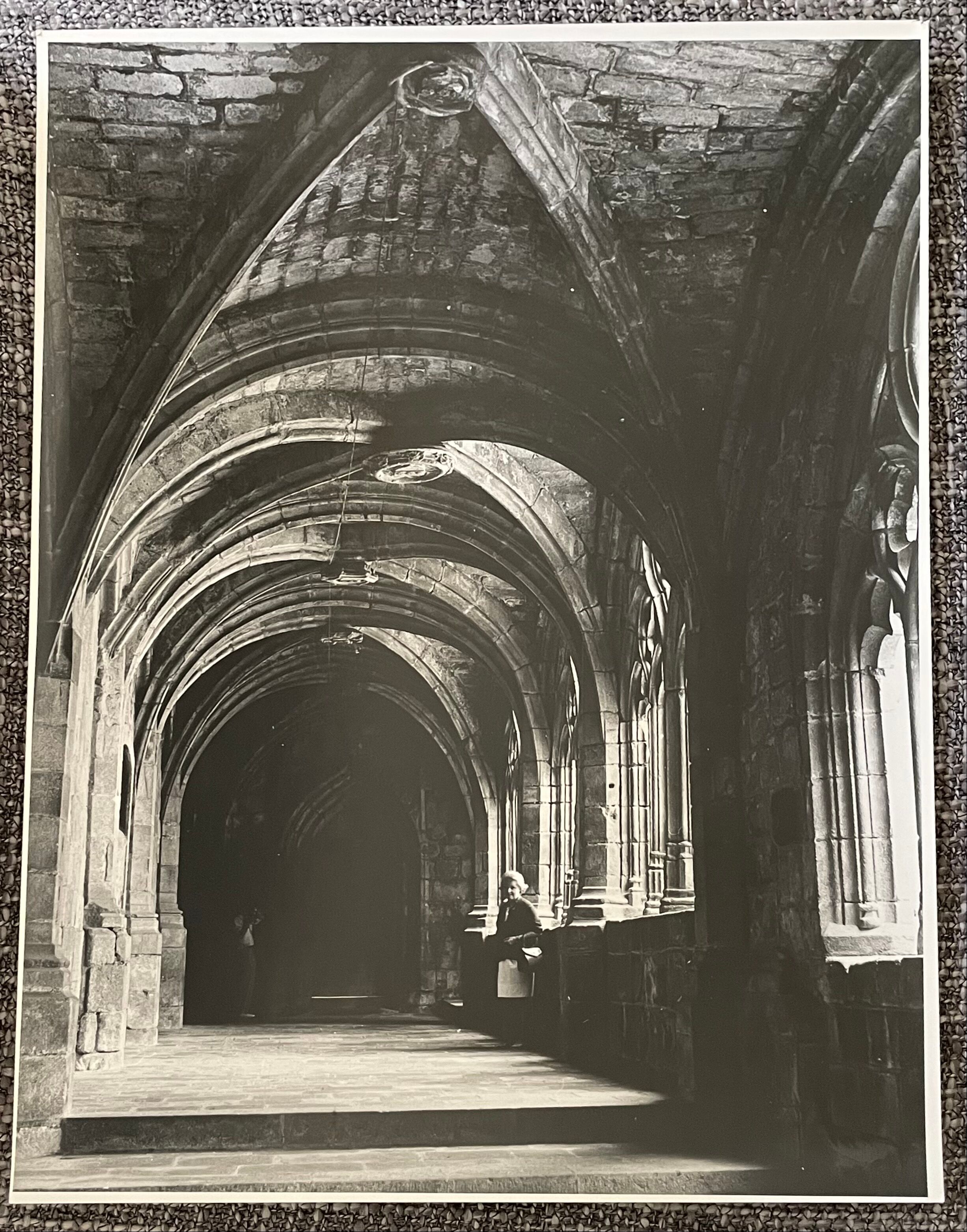 Photograph black and white silver print circa 1970 vaulted church