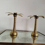 Pair of Brass Palm Tree Candlesticks, 1970s