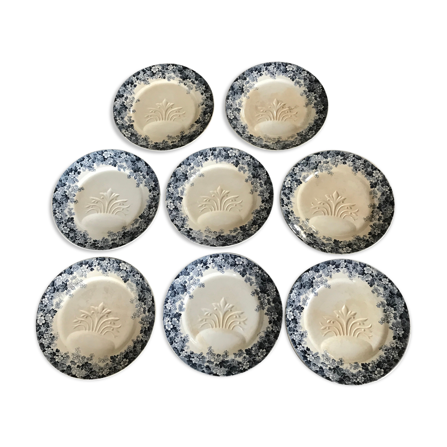 Set of 8 old asparagus plates model récamier sarreguemines & digoin
