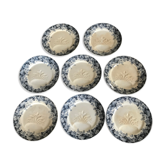 Set of 8 old asparagus plates model récamier sarreguemines & digoin