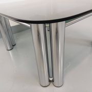 Vintage Italian Space Age square coffee table in smoked glass and chrome metal